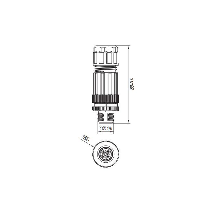 M12 4Pin、公头直型、直插式连接、Y型分线器、64FY21 